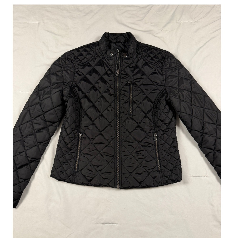 Banana Republic Black Diamond Quilted Jacket Womens Small Full Zip Puffer Coat